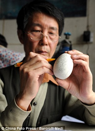 фигуры из яичной скарлупы изготовленные Wen Fuliang